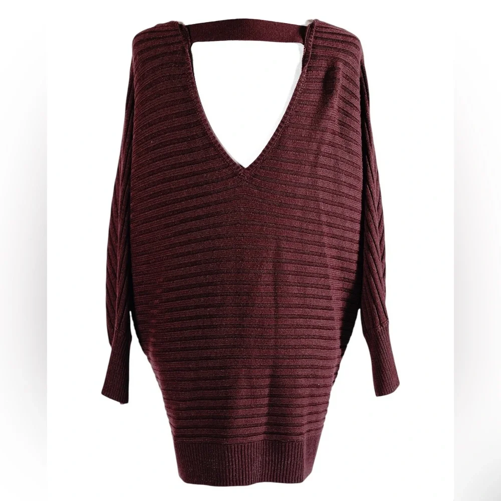 Soho New York & Company Burgundy Open Back Sweater Tunic Knit Pullover – Size M - Picture 6 of 14